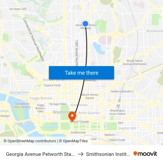 Georgia Avenue Petworth Station to Smithsonian Institute map