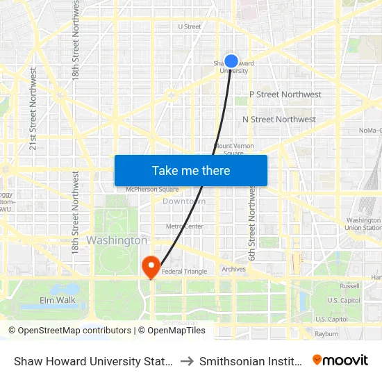 Shaw Howard University Station to Smithsonian Institute map