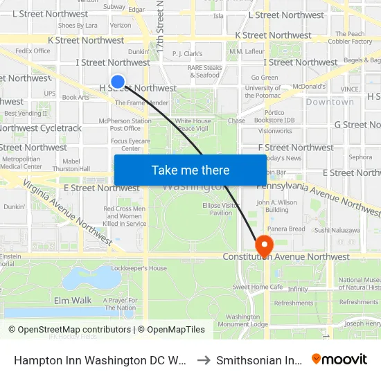 Hampton Inn Washington DC White House to Smithsonian Institute map