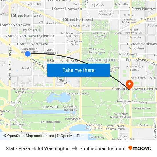 State Plaza Hotel Washington to Smithsonian Institute map