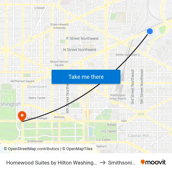 Homewood Suites by Hilton Washington DC NoMa Union Station to Smithsonian Institute map