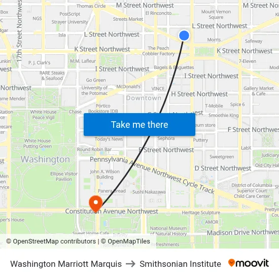 Washington Marriott Marquis to Smithsonian Institute map