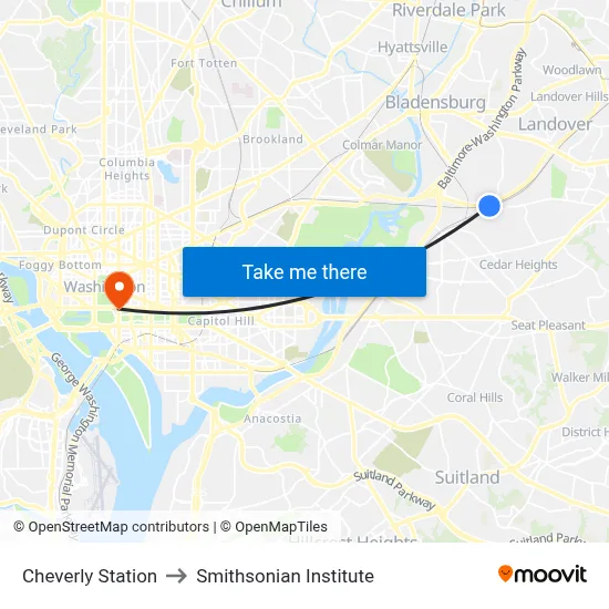 Cheverly Station to Smithsonian Institute map