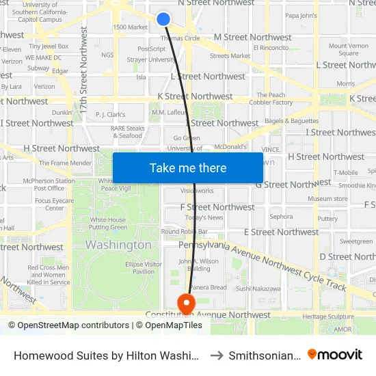 Homewood Suites by Hilton Washington D C Downtown to Smithsonian Institute map