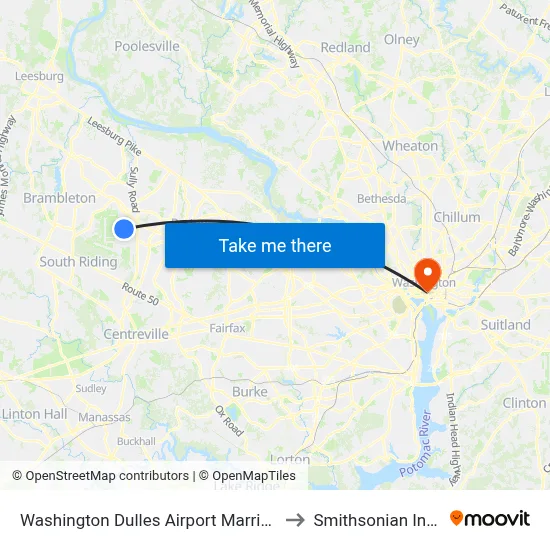 Washington Dulles Airport Marriott Sterling to Smithsonian Institute map