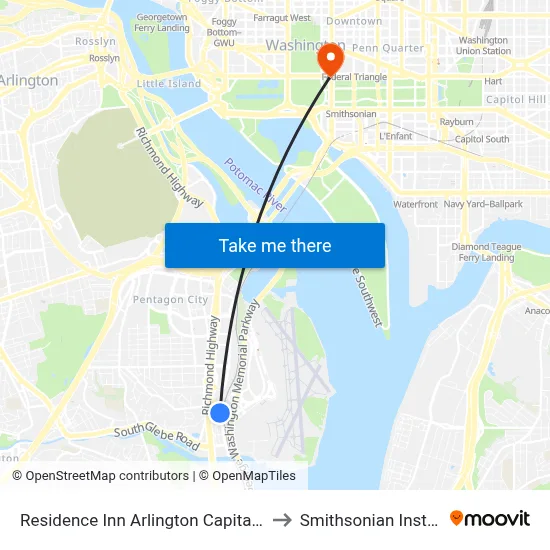 Residence Inn Arlington Capital View to Smithsonian Institute map