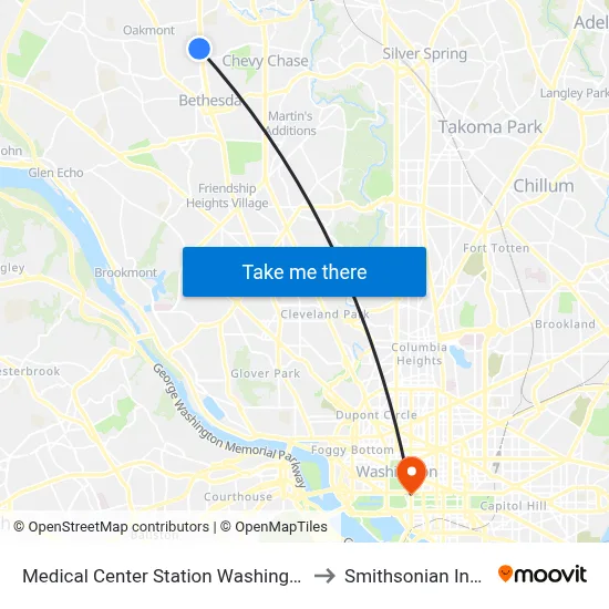 Medical Center Station Washington Metro to Smithsonian Institute map
