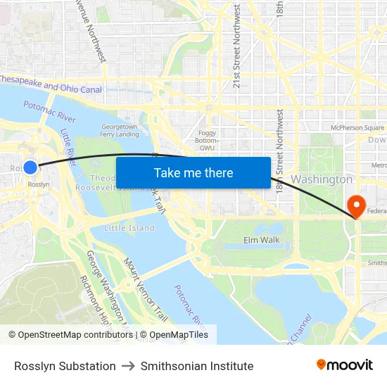 Rosslyn Substation to Smithsonian Institute map