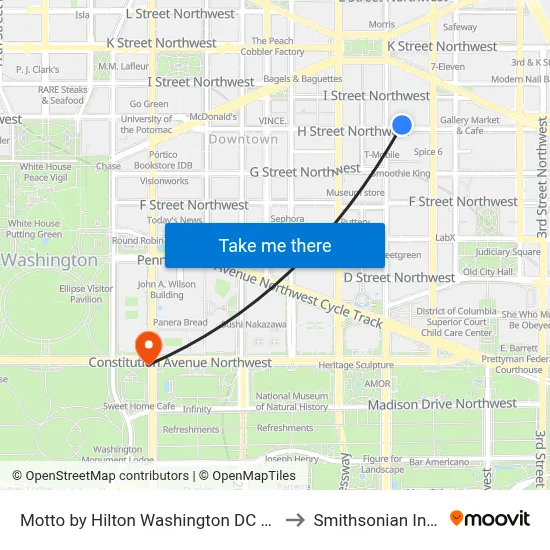 Motto by Hilton Washington DC City Center to Smithsonian Institute map