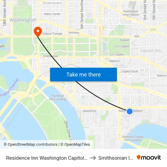 Residence Inn Washington Capitol Hill Navy Yard to Smithsonian Institute map