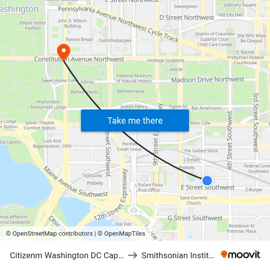 Citizenm Washington DC Capitol to Smithsonian Institute map