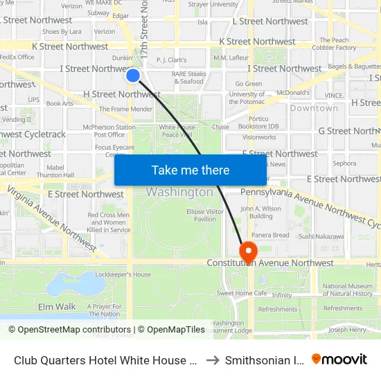 Club Quarters Hotel White House Washington DC to Smithsonian Institute map