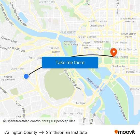 Arlington County to Smithsonian Institute map