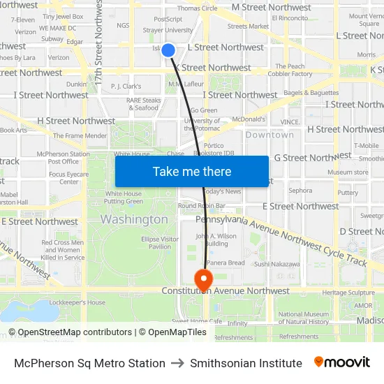 McPherson Sq Metro Station to Smithsonian Institute map