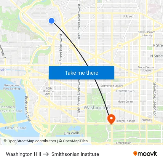 Washington Hill to Smithsonian Institute map
