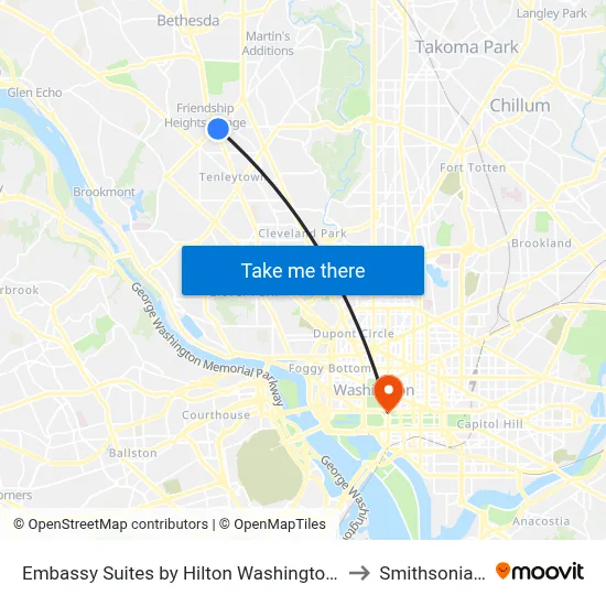 Embassy Suites by Hilton Washington DC Chevy Chase Pavilion to Smithsonian Institute map