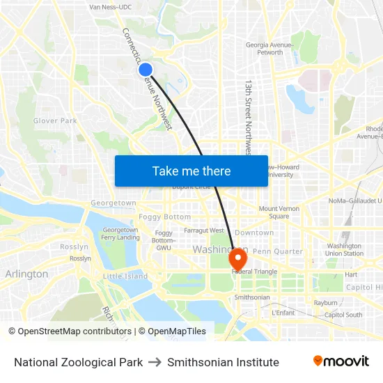 National Zoological Park, 3001 Connecticut Ave NW to Smithsonian Institute map