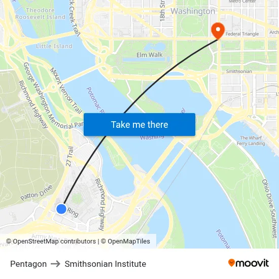 Pentagon to Smithsonian Institute map