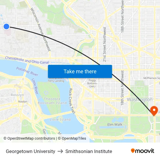 Georgetown University to Smithsonian Institute map
