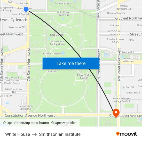White House to Smithsonian Institute map