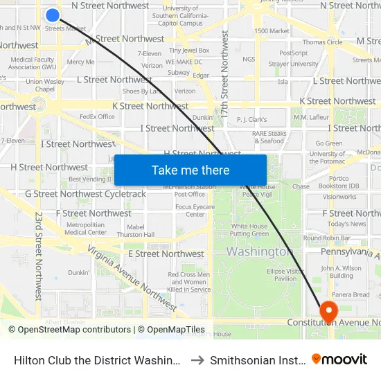 Hilton Club the District Washington Dc to Smithsonian Institute map