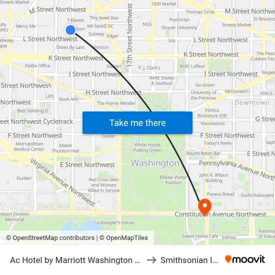 Ac Hotel by Marriott Washington Dc Downtown to Smithsonian Institute map