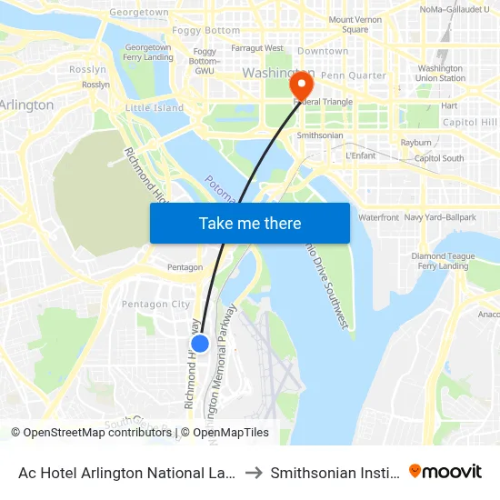 Ac Hotel Arlington National Landing to Smithsonian Institute map