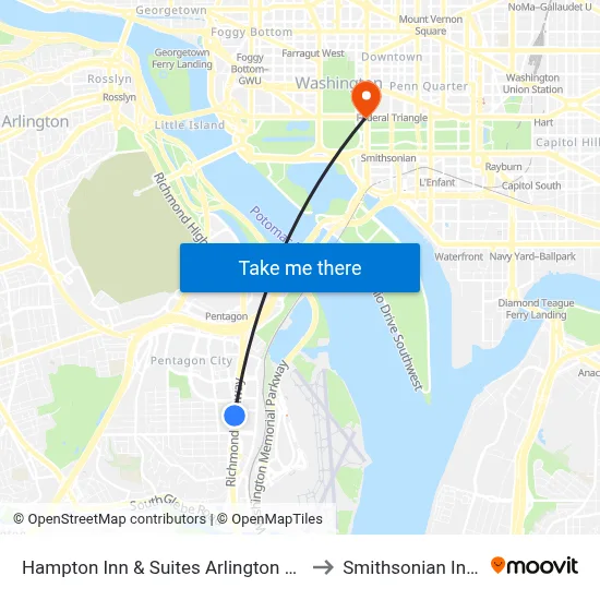 Hampton Inn & Suites Arlington Crystal City to Smithsonian Institute map