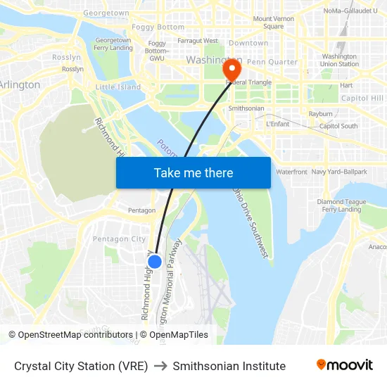Crystal City Station (VRE) to Smithsonian Institute map