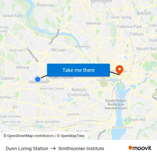 Dunn Loring Station to Smithsonian Institute map