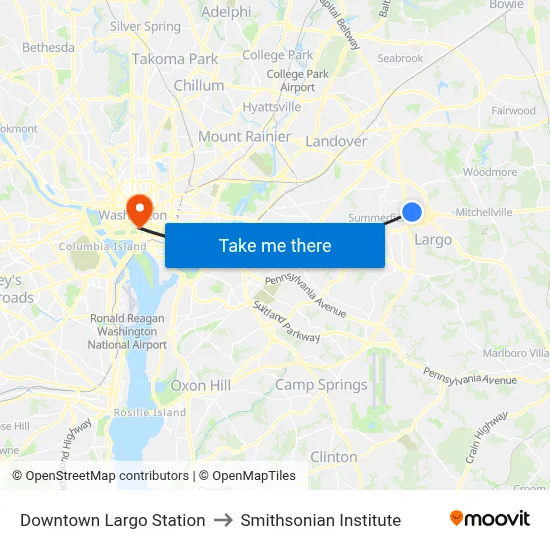 Downtown Largo Station to Smithsonian Institute map