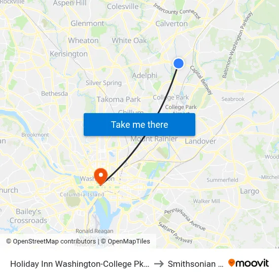 Holiday Inn Washington-College Pk I-95, College Park to Smithsonian Institute map