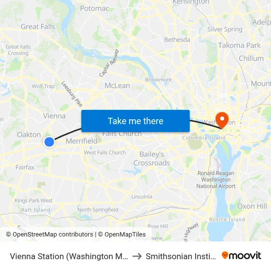 Vienna Station (Washington Metro) to Smithsonian Institute map