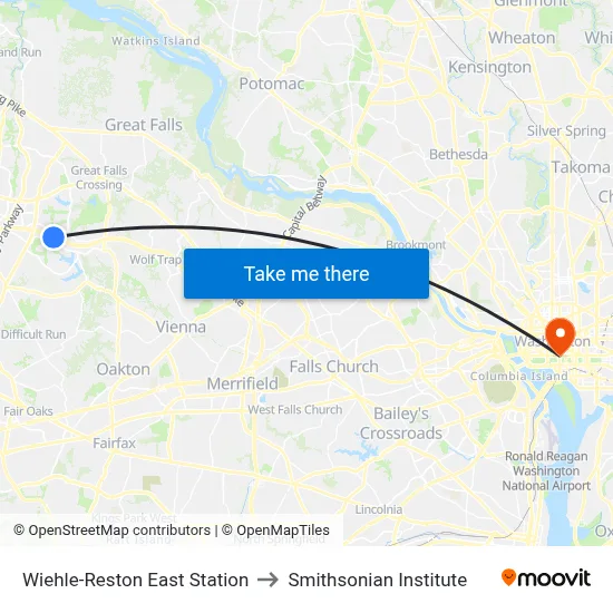 Wiehle-Reston East Station to Smithsonian Institute map