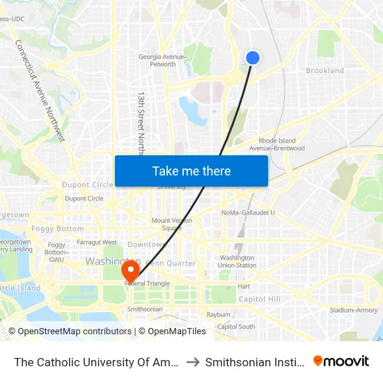 The Catholic University Of America to Smithsonian Institute map