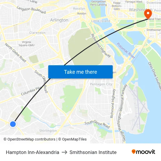 Hampton Inn-Alexandria to Smithsonian Institute map