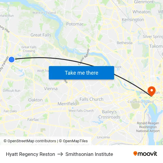 Hyatt Regency Reston to Smithsonian Institute map