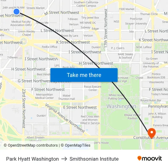 Park Hyatt Washington to Smithsonian Institute map