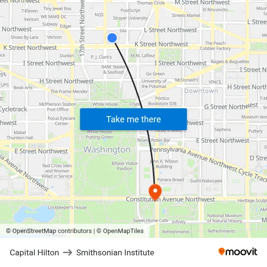 Capital Hilton to Smithsonian Institute map