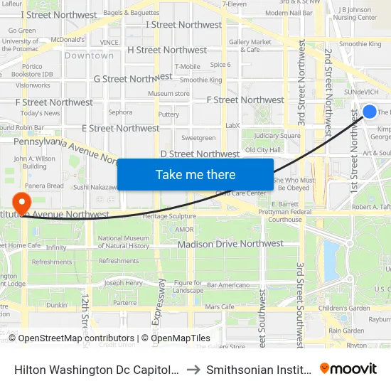 Hilton Washington Dc Capitol Hill to Smithsonian Institute map
