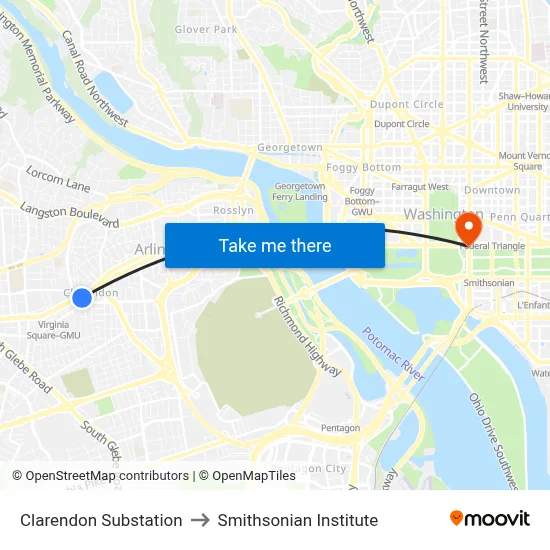 Ballston Substation to Smithsonian Institute map