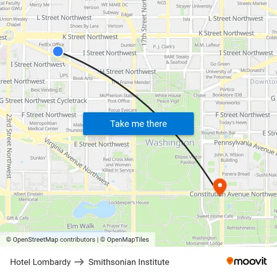 Hotel Lombardy to Smithsonian Institute map