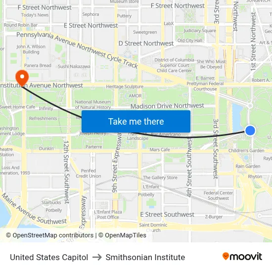 United States Capitol to Smithsonian Institute map