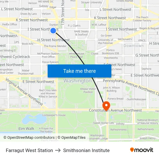 Farragut West Station to Smithsonian Institute map