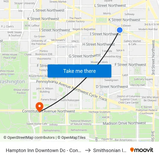 Hampton Inn Downtown Dc - Convention Center to Smithsonian Institute map