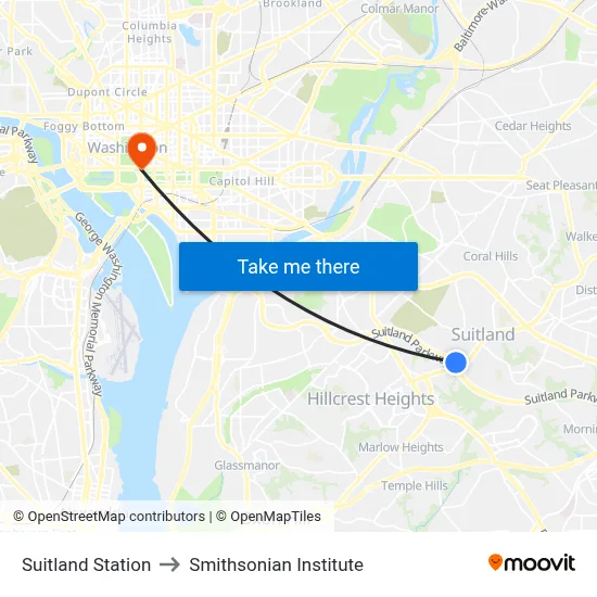 Suitland Station to Smithsonian Institute map