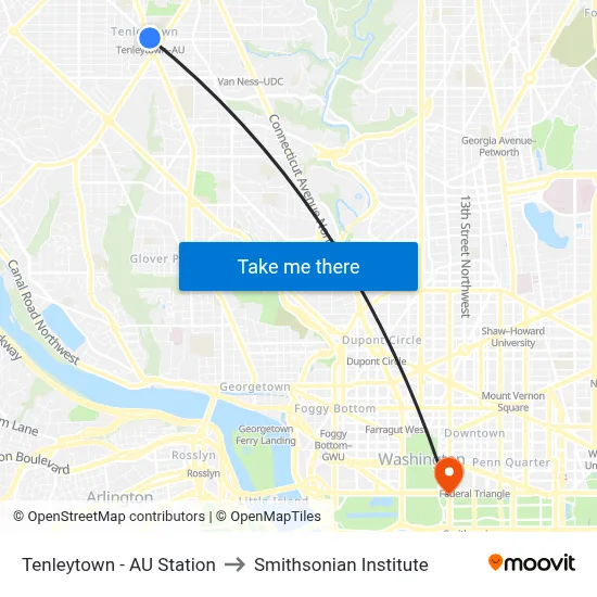 Tenleytown - AU Station to Smithsonian Institute map