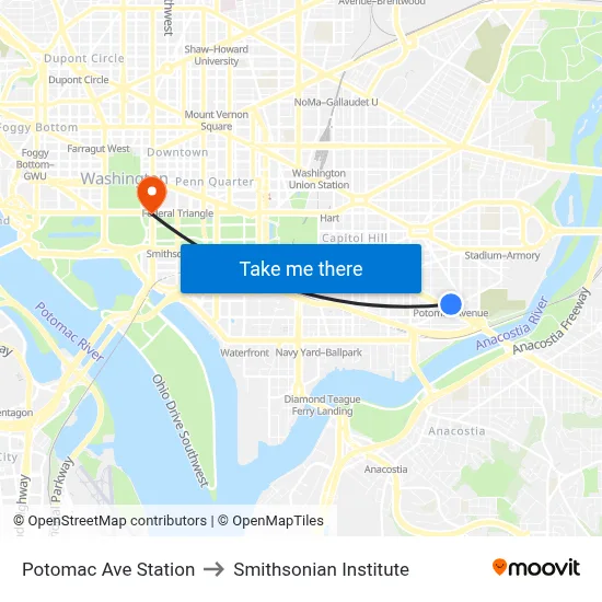 Potomac Ave Station to Smithsonian Institute map