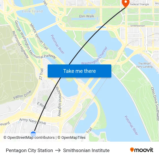 Pentagon City Station to Smithsonian Institute map