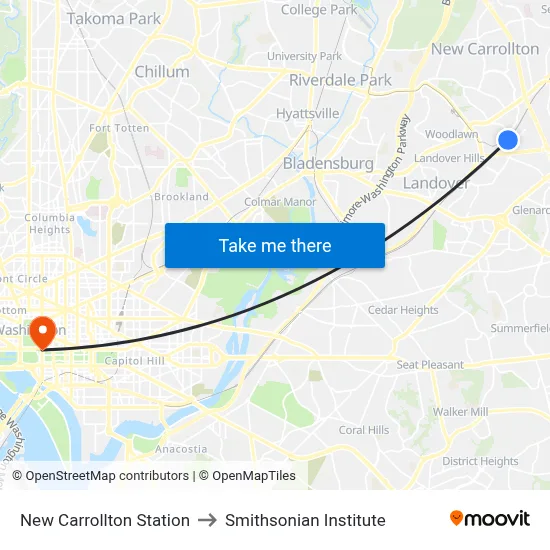 New Carrollton Station to Smithsonian Institute map